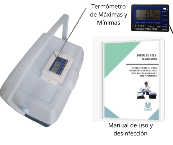 nevera portátil con termómetro de máxima y mínima